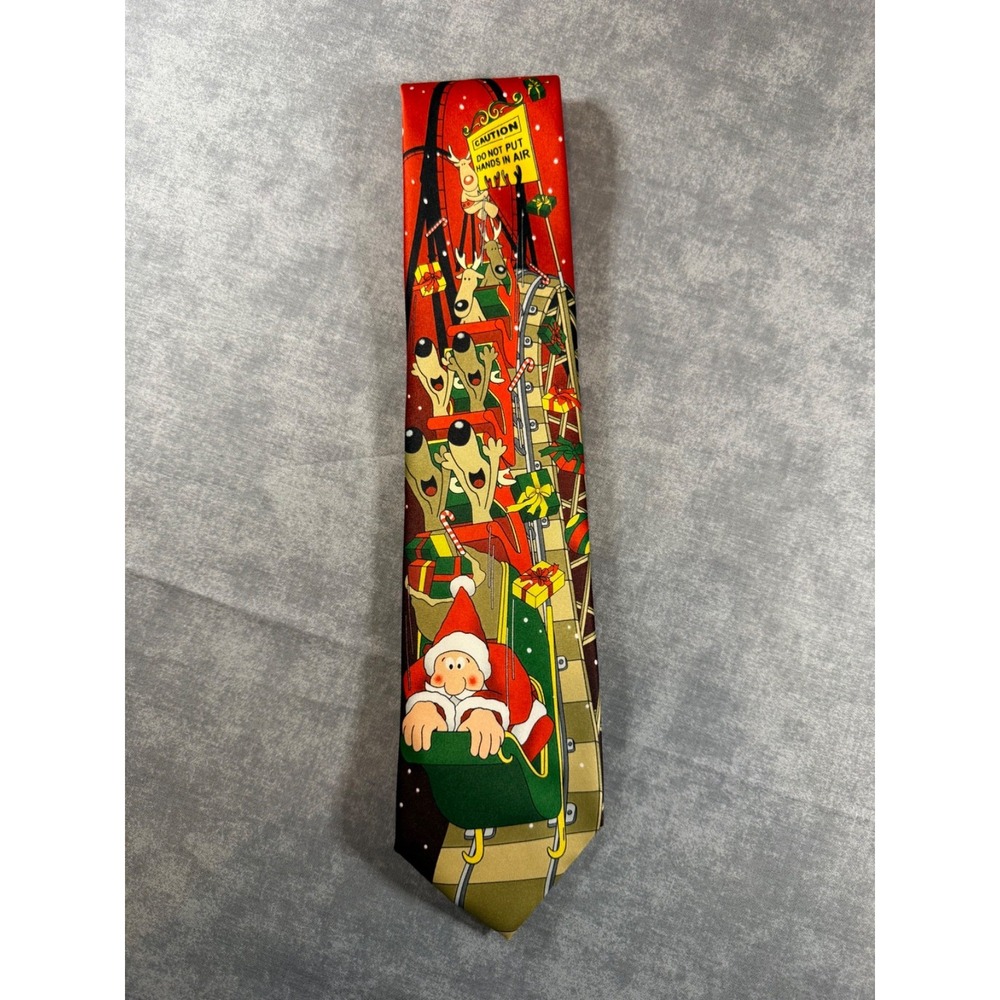 Tie Tales Mens Christmas Necktie Santa Reindeer Roller Coaster Novelty Red Tie